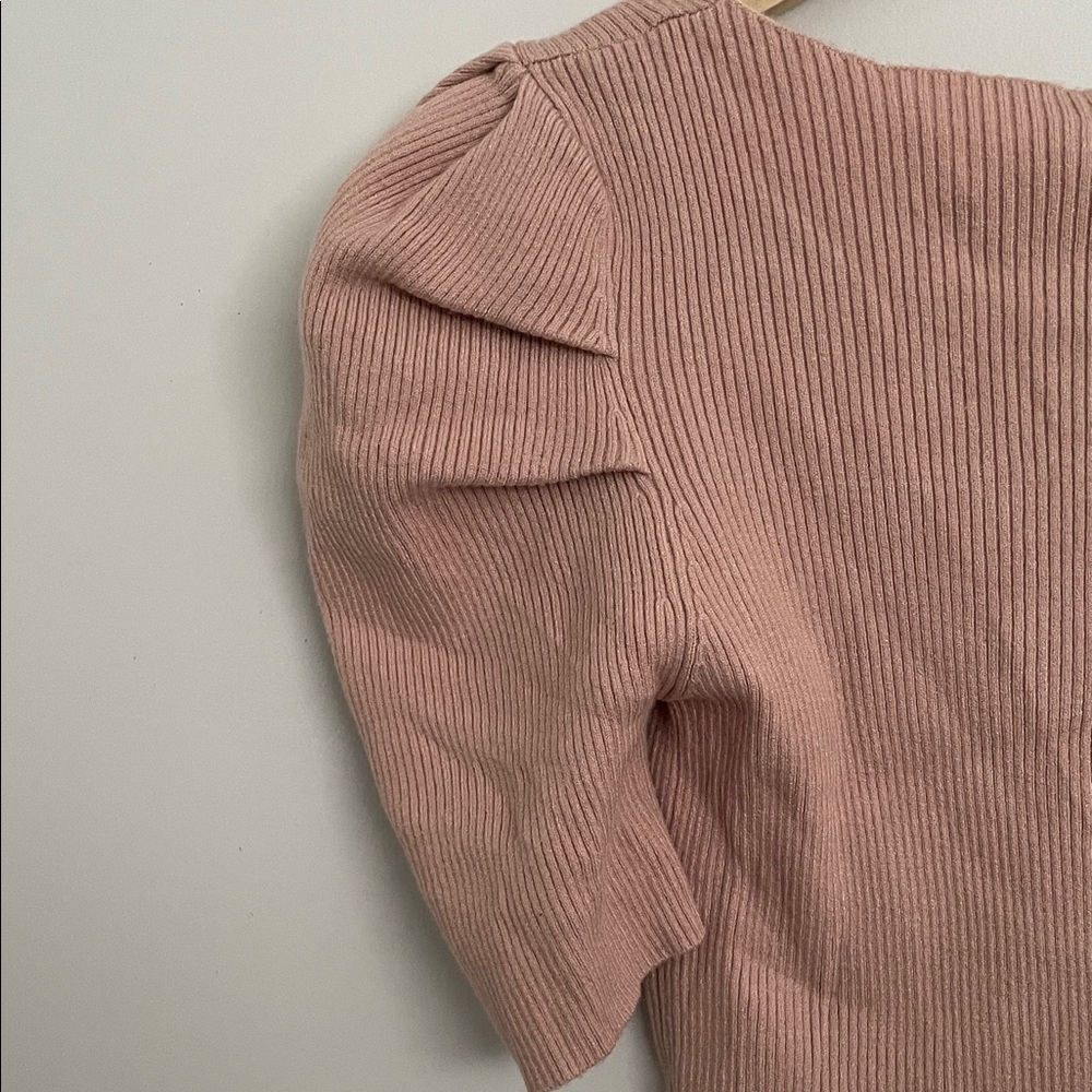 Lush Ribbed Square Neck crop top Blouse in Soft Pink size s - Picture 8 of 8